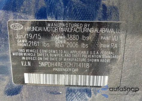 2016 Hyundai Elantra Se from USA, damaged, VIN 5NPDH4AE7GH714118